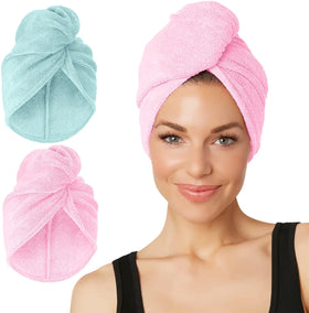 Turbie Twist extra long pink microfiber hair towel front view