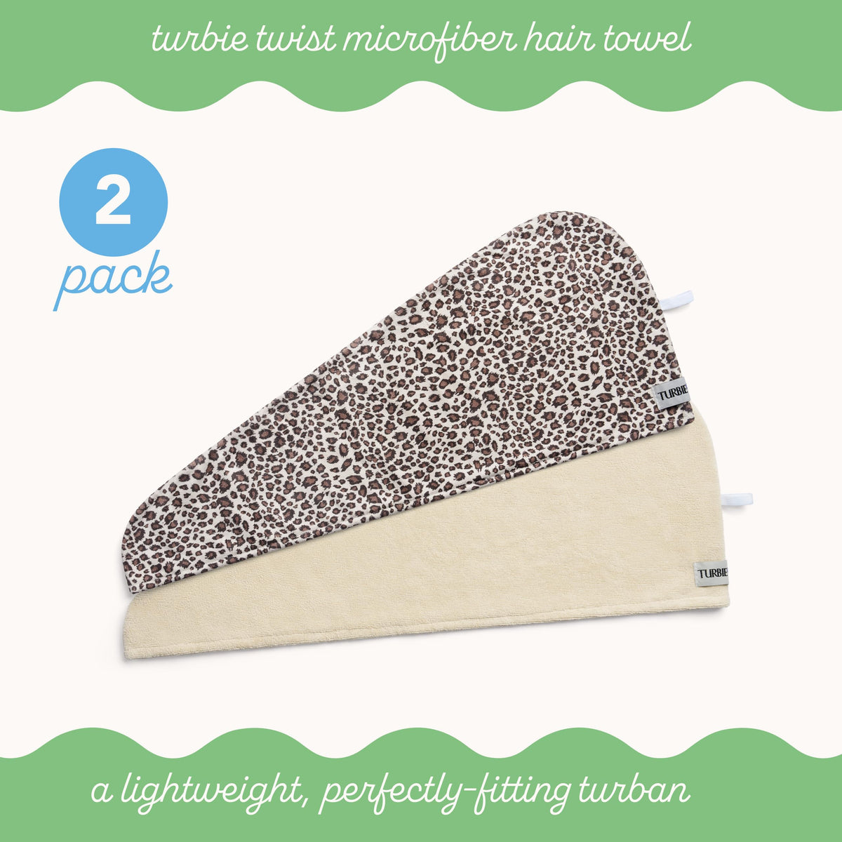 Turbie Twist Hair Towel wrapped on a model's head