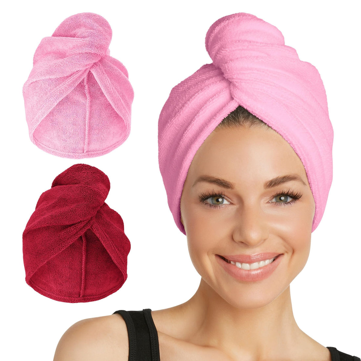 Turbie Twist Microfiber Hair Towel 2-Pack in Deep Claret and Sea Pink