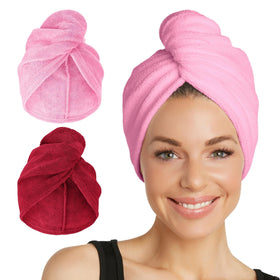 Turbie Twist Microfiber Hair Towel 2-Pack in Deep Claret and Sea Pink