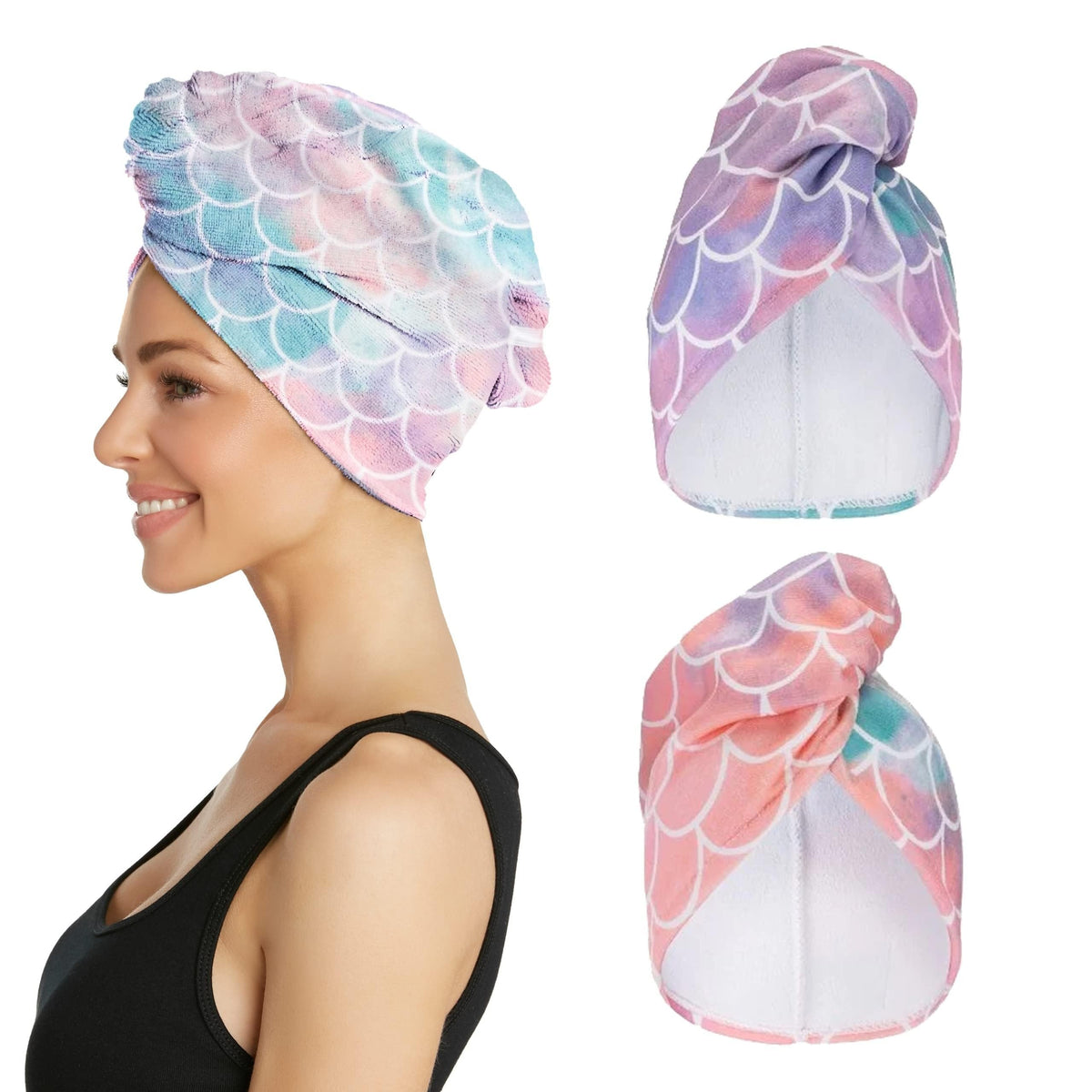 Turbie Twist Microfiber Hair Towel 2-Pack in Mermaid design, front view