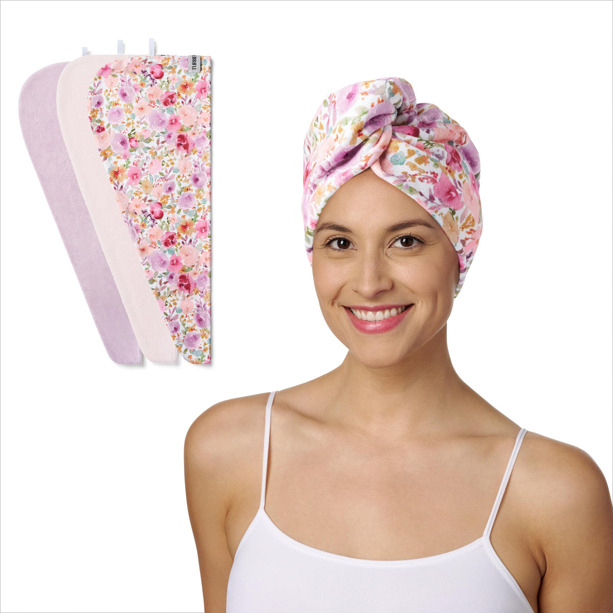 Turbie Twist Microfiber Hair Towel 3-Pack in floral design front view