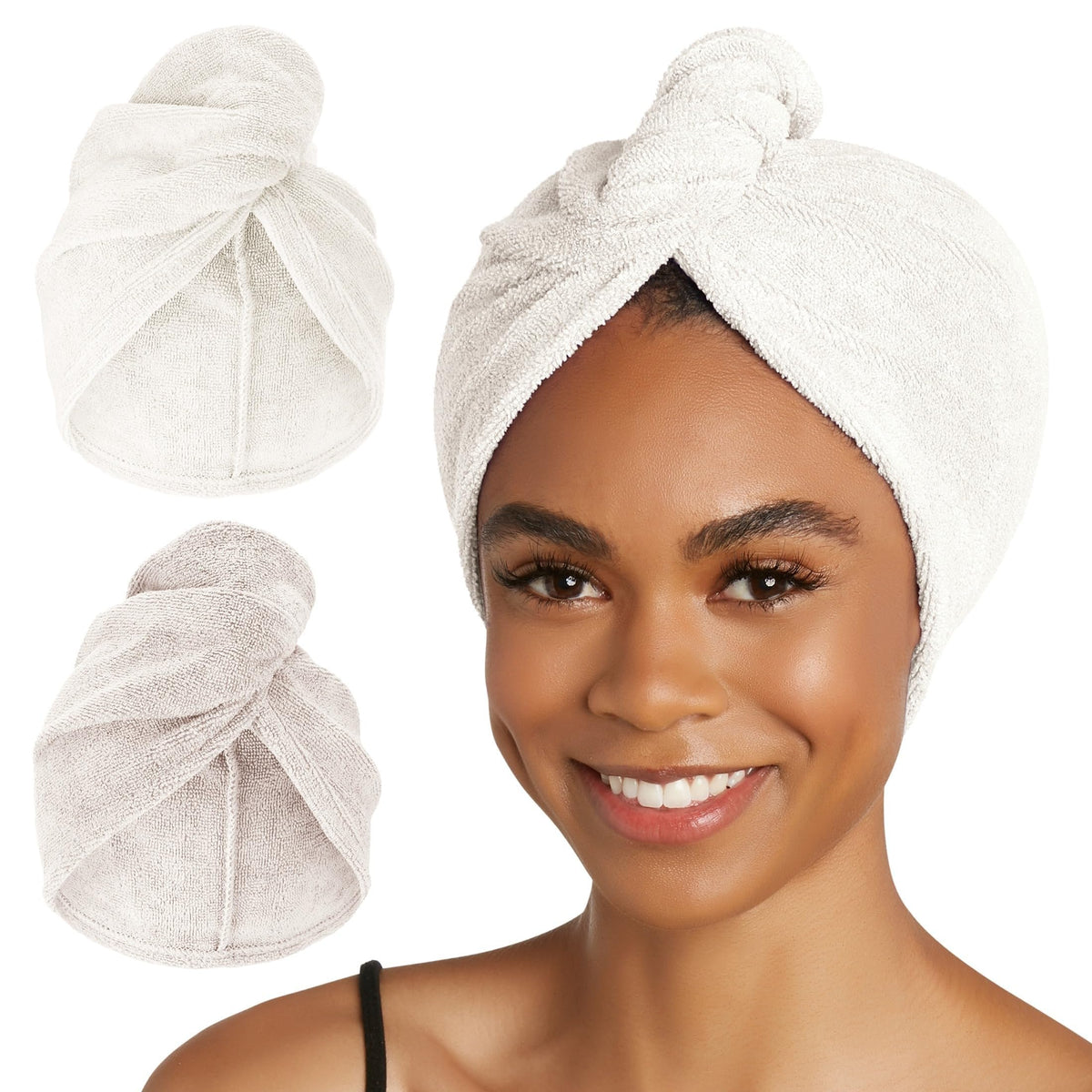 Turbie Twist Microfiber Hair Towel Antique White front view