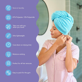 Turbie Twist Microfiber Hair Towel Dark Aqua in use