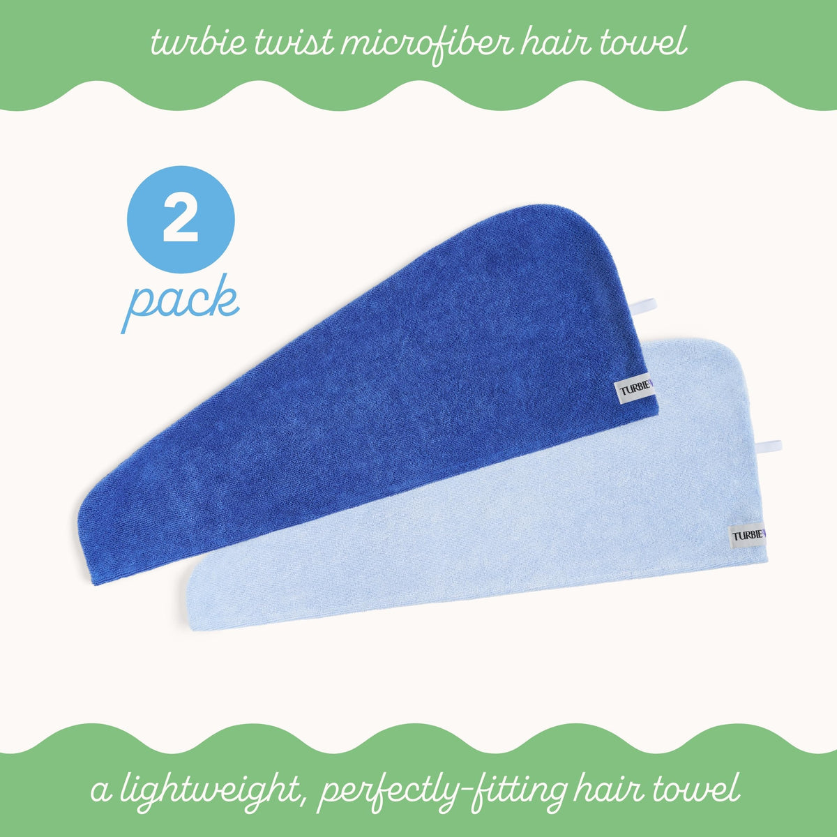 Turbie Twist Microfiber Hair Towel Dazzling Blue and Windsurfer side view