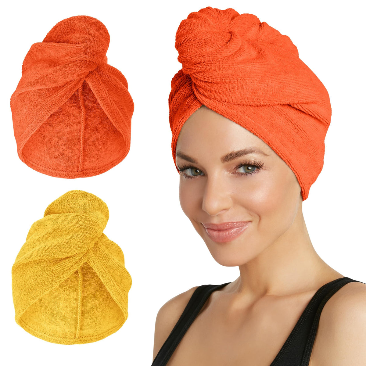 Turbie Twist microfiber hair towel in golden rod color, front view