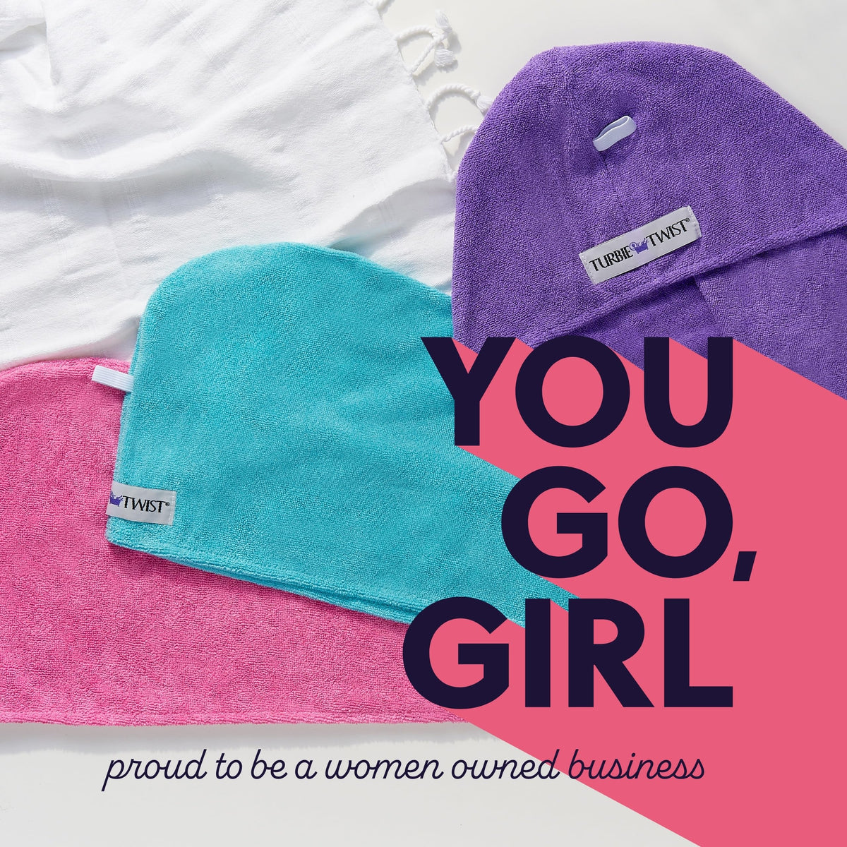 Turbie Twist Microfiber Hair Towel laid flat on a surface