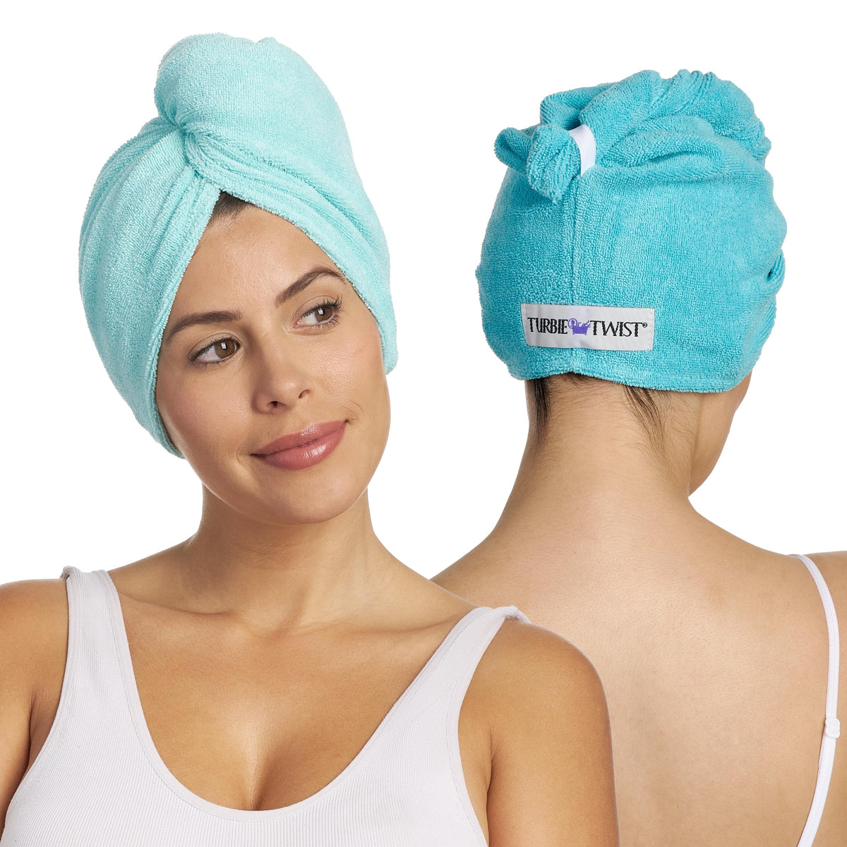 Turbie Twist Microfiber Hair Towel Light Aqua front view