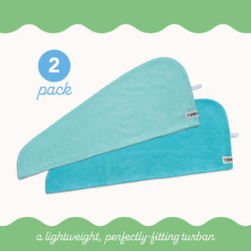 Turbie Twist Microfiber Hair Towel Light Aqua in use