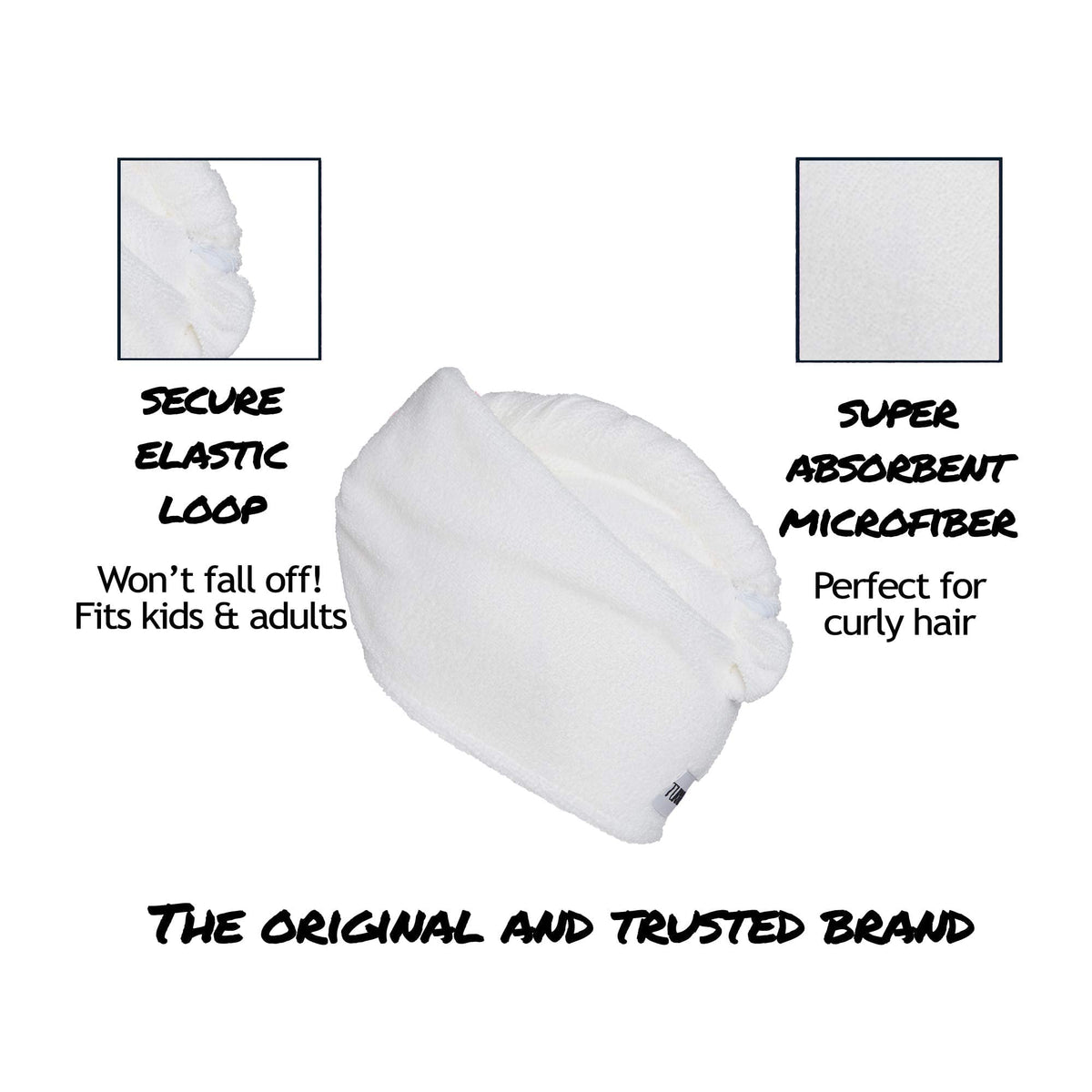 Turbie Twist Microfiber Hair Towel on a bathroom counter