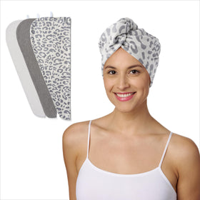 Turbie Twist Microfiber Hair Towel Wrap 3-Pack in Snow Leopard pattern