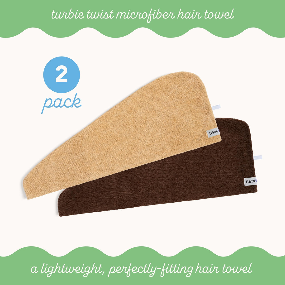 Turbie Twist towel wrapped around hair demonstrating use