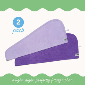 Turbie Twist towels packaging showing dark and light purple