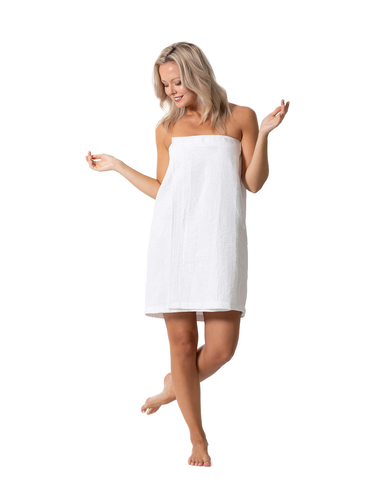Turkish Linen Waffle Spa Body Wrap front view in white