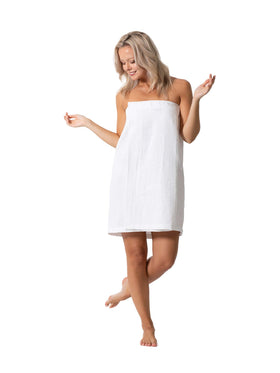 Turkish Linen Waffle Spa Body Wrap front view in white