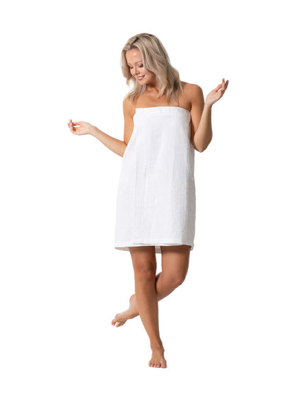 Turkish Linen Waffle Spa Body Wrap front view in white