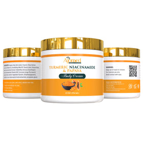 Turmeric body cream application on skin