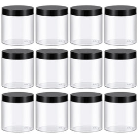TUZAZO 8 oz plastic container front view with black lid