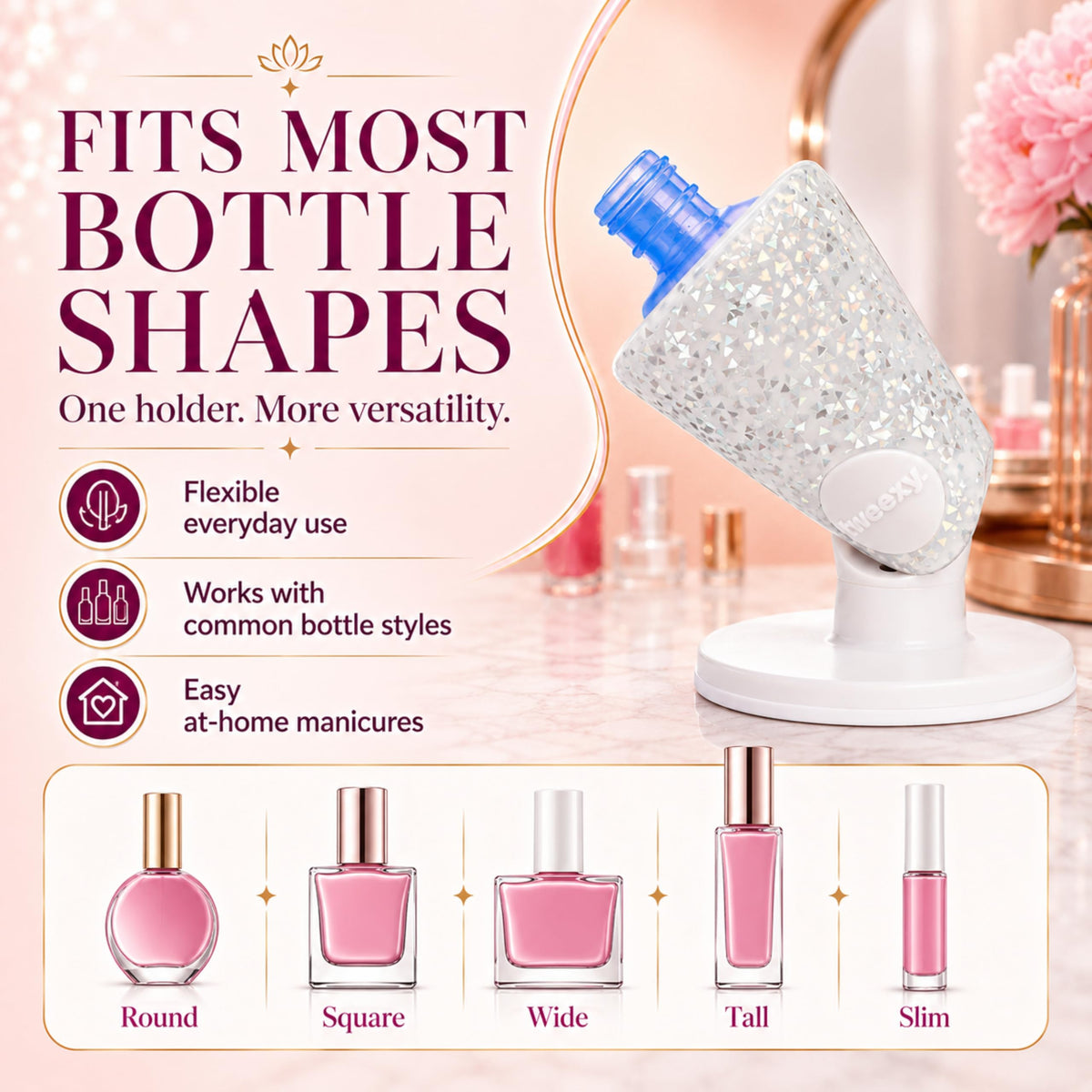 Tweexy Hinge holder with various nail polish bottles