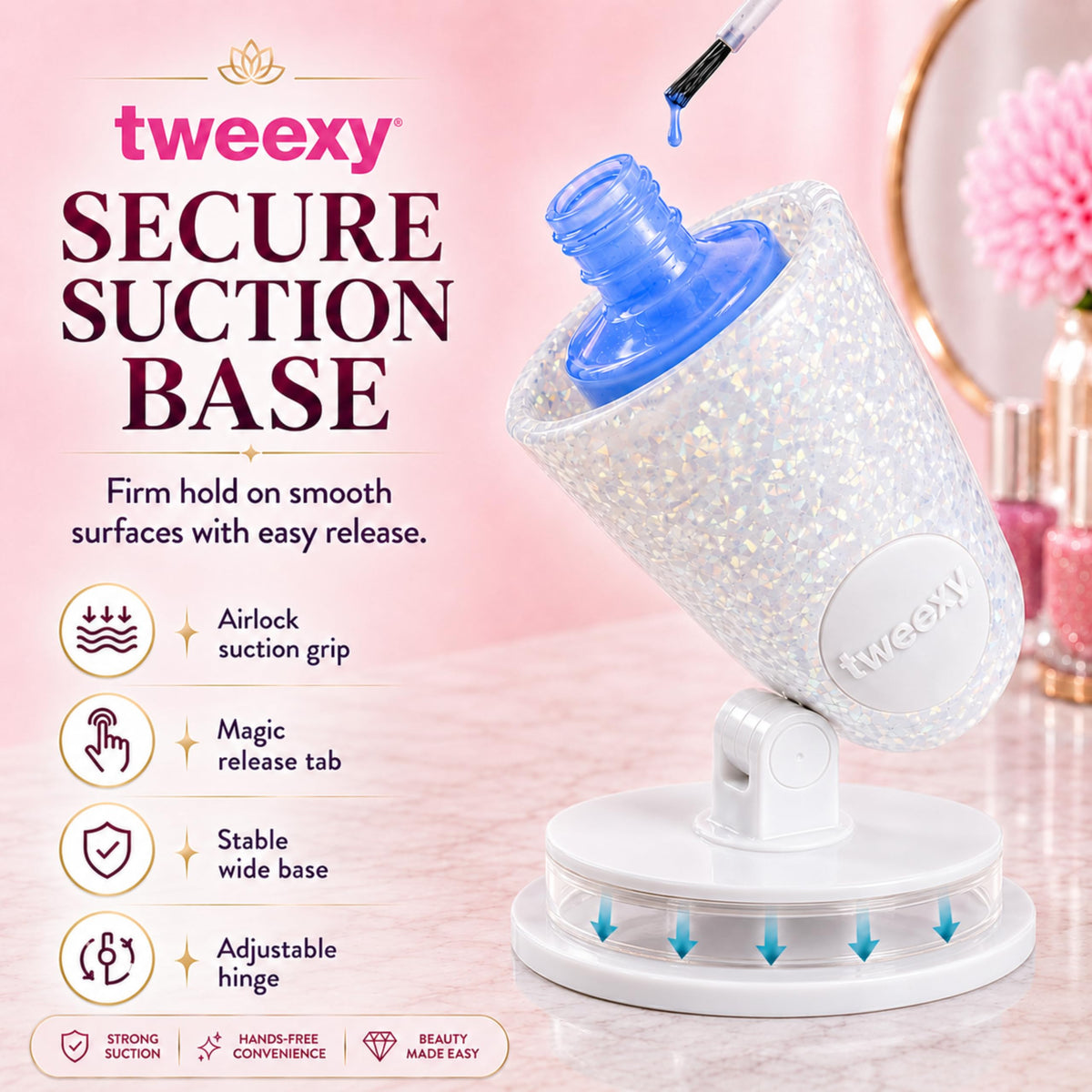 Tweexy Hinge nail polish holder in use during a manicure