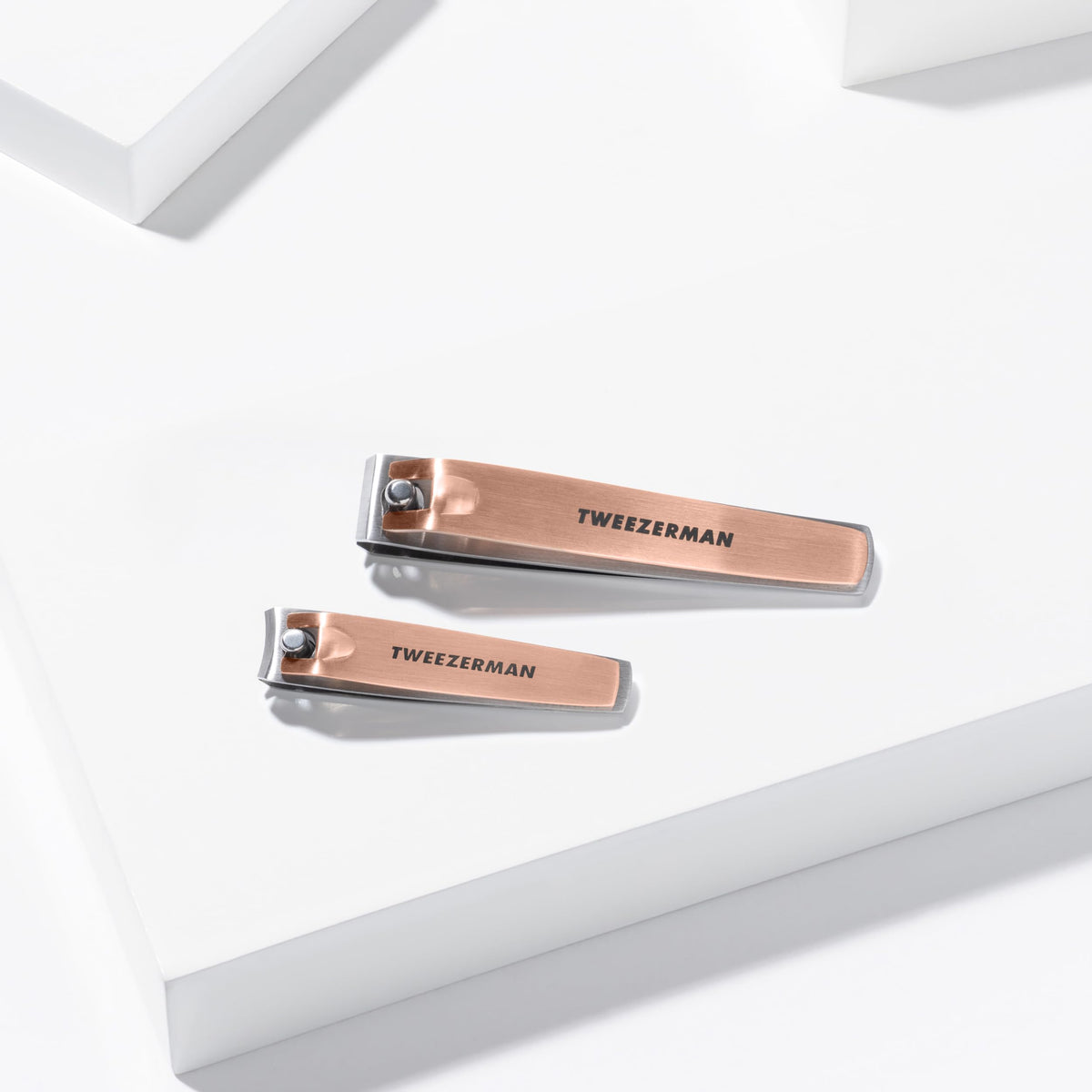 Tweezerman Combo Clipper Set Rose Gold on vanity