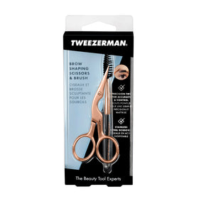 Tweezerman Eyebrow Shaping Scissors in hand for trimming