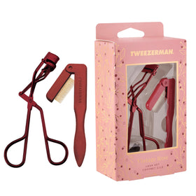 Tweezerman Lash Gift Set Vintage Rose front view with curler and comb