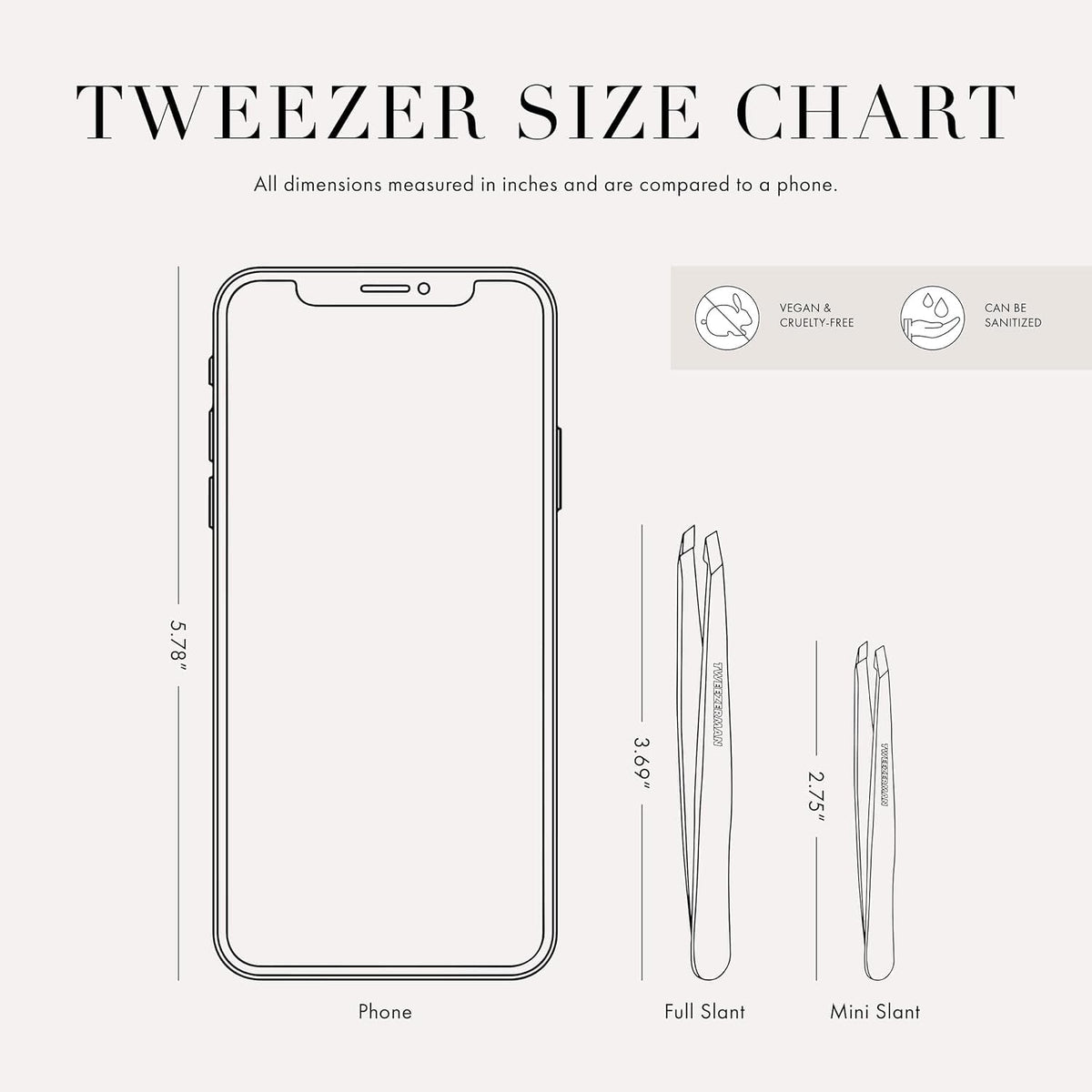 Tweezerman Mini Slant Tweezer on a vanity with beauty products