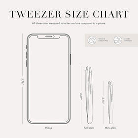 Tweezerman Mini Slant Tweezer on a vanity with beauty products