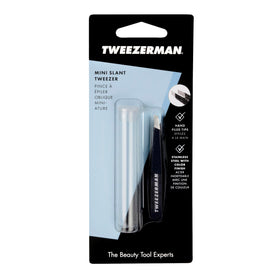 Tweezerman Mini Slant Tweezer with a warm washcloth