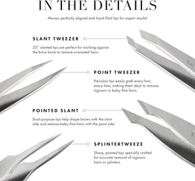 Tweezerman Mini Slant Tweezer with a warm washcloth for brow prep