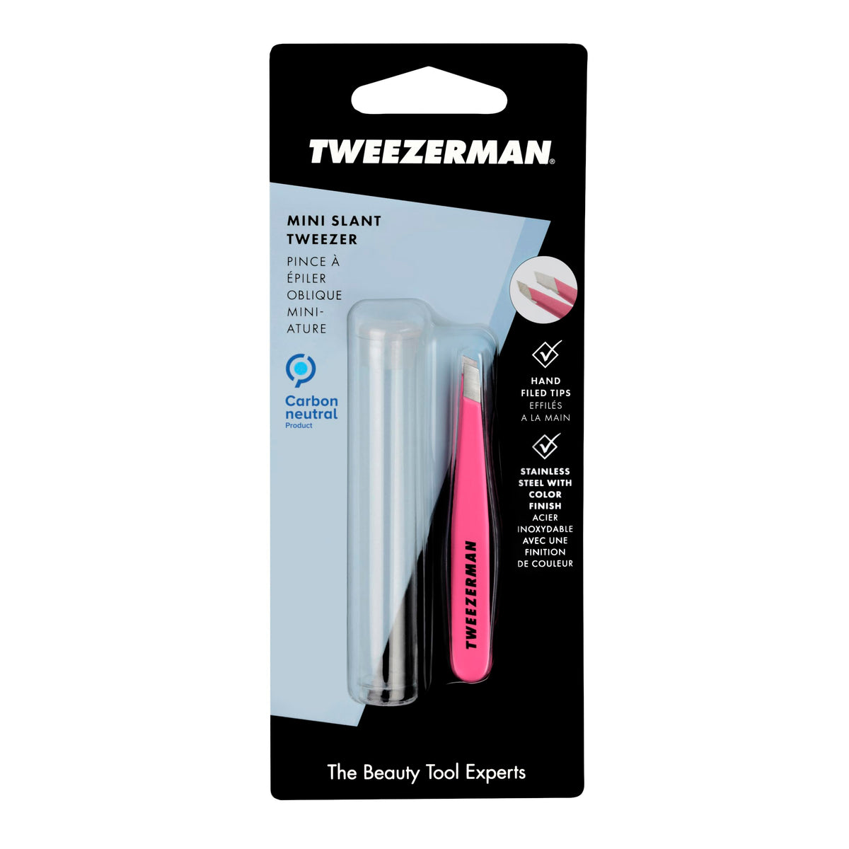 Tweezerman Mini Slant Tweezer with warm washcloth setup