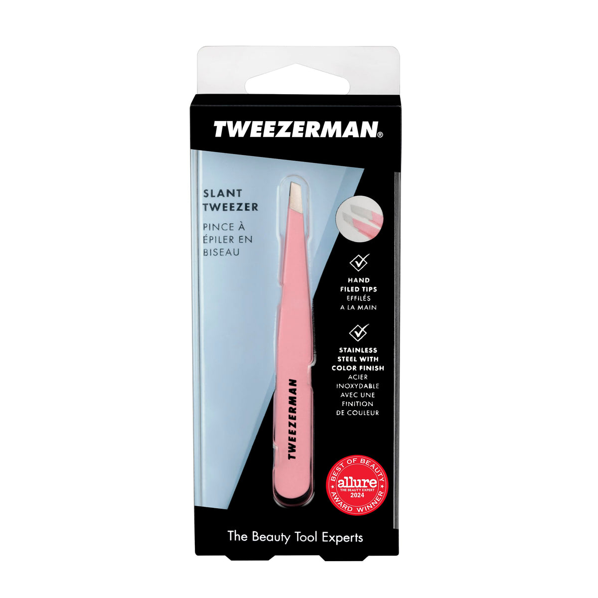 Tweezerman Slant Tweezer alongside other beauty tools