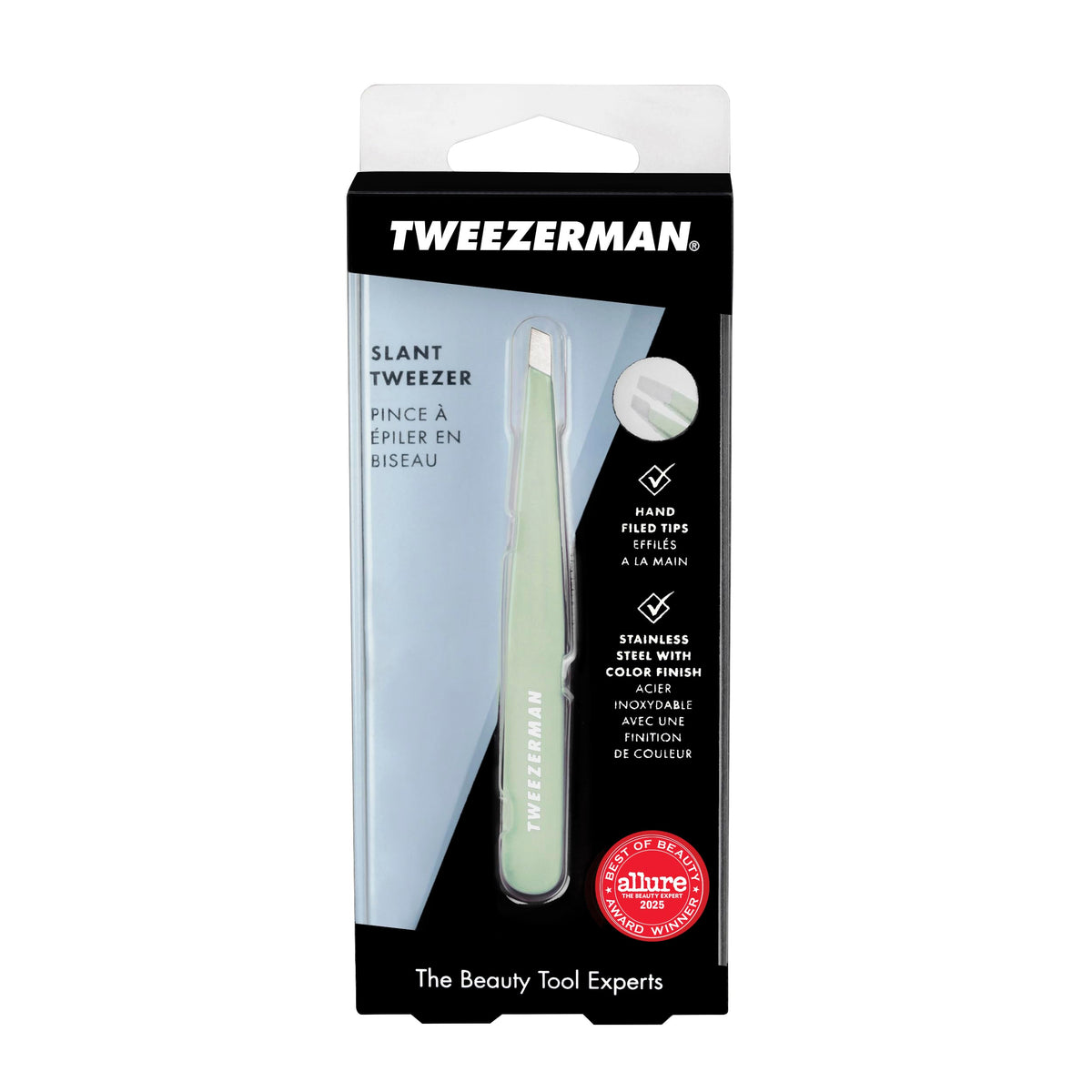 Tweezerman Slant Tweezer Pistachio showing slanted tip