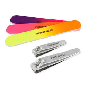Tweezerman Stainless Steel Nail Clipper Combo Set with 3 Nail Files in Neon