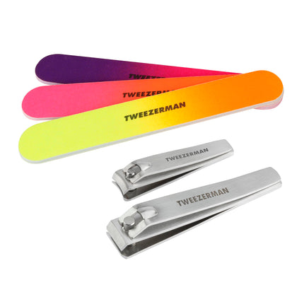 Tweezerman Stainless Steel Nail Clipper Combo Set with 3 Nail Files in Neon