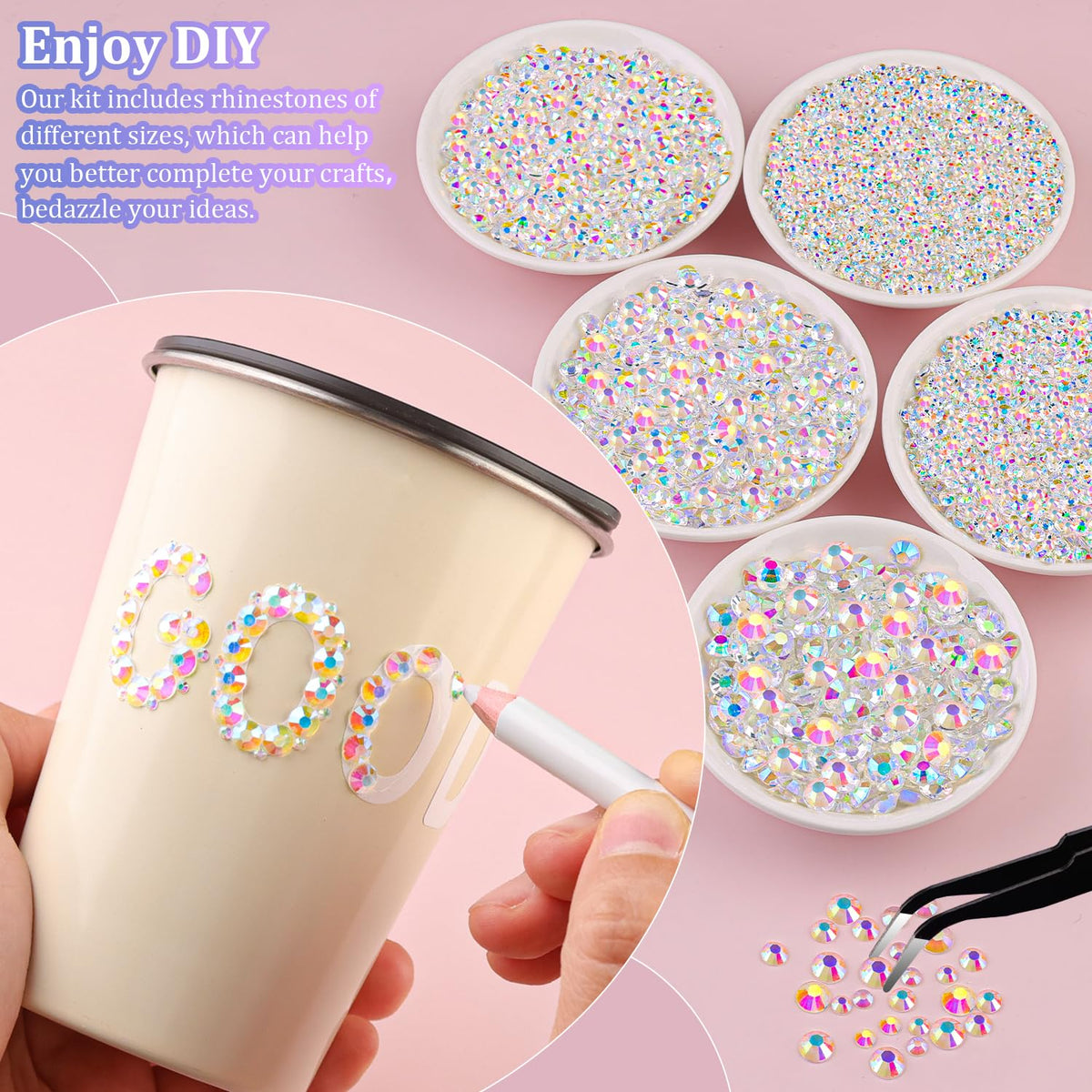 Tweezers and pickup pen included with TINKRSTUFF rhinestones