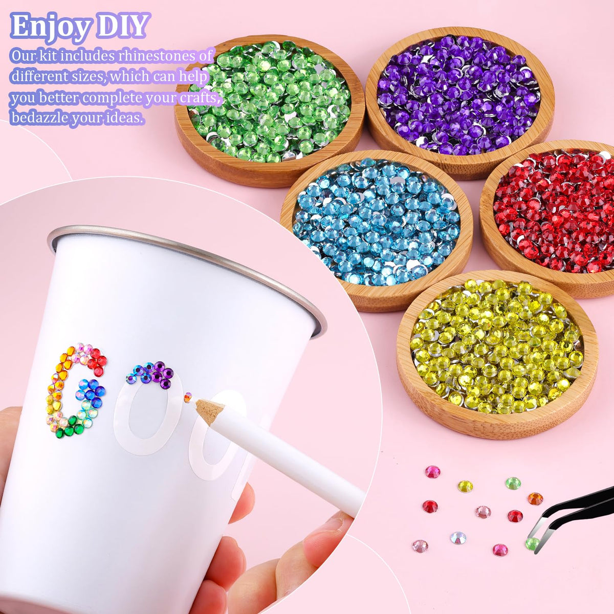 Tweezers and pickup pen included with TINKRSTUFF rhinestones