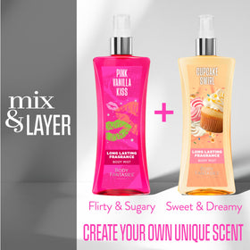 Two Body Fantasies Pink Vanilla Kiss Body Sprays together