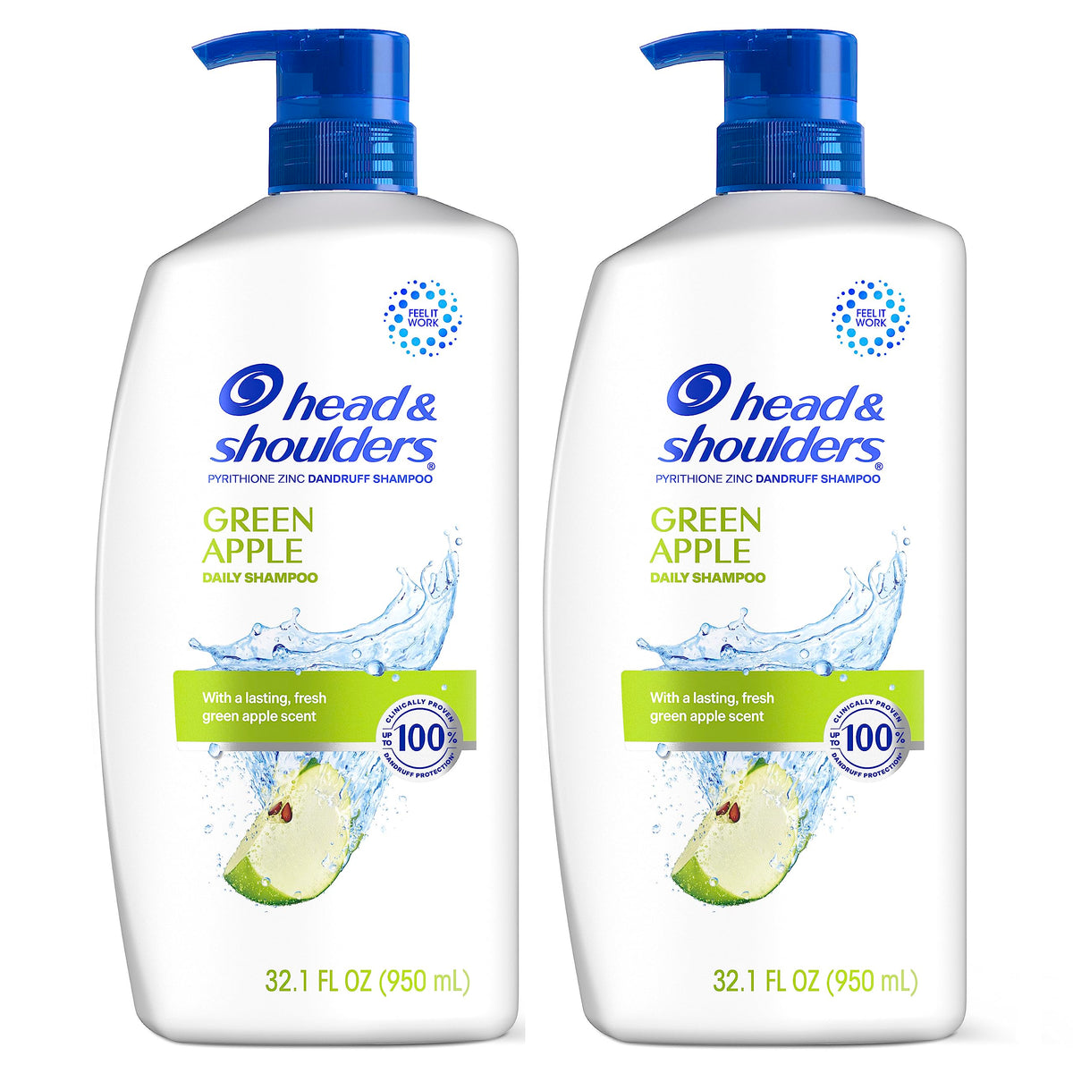 Two bottles of Head & Shoulders Green Apple Shampoo on a shelf