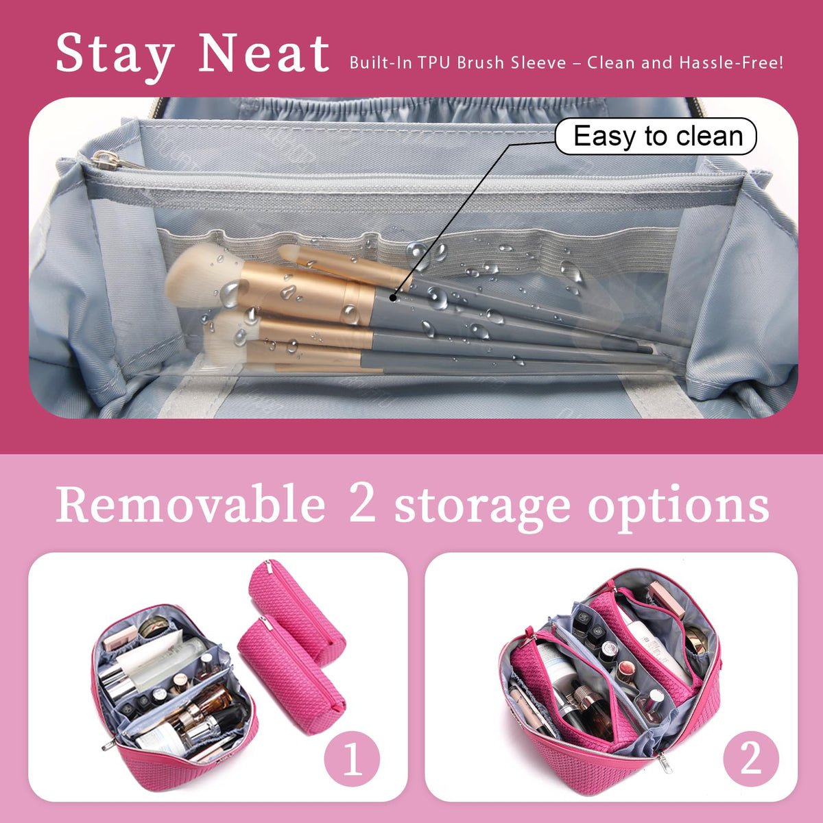 Two detachable pouches from BOYATU Travel Makeup Bags Set