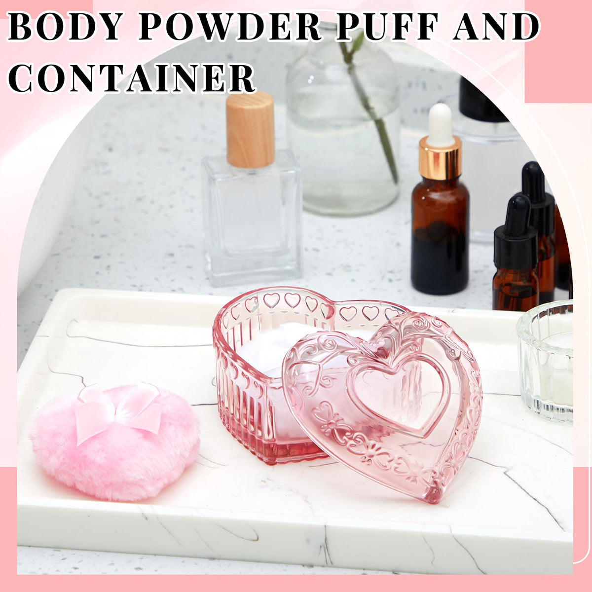 Two heart-shaped powder puffs with a cute bow detail