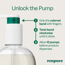Two RENPURE Tea Tree & Mint Body Wash bottles on a shower shelf