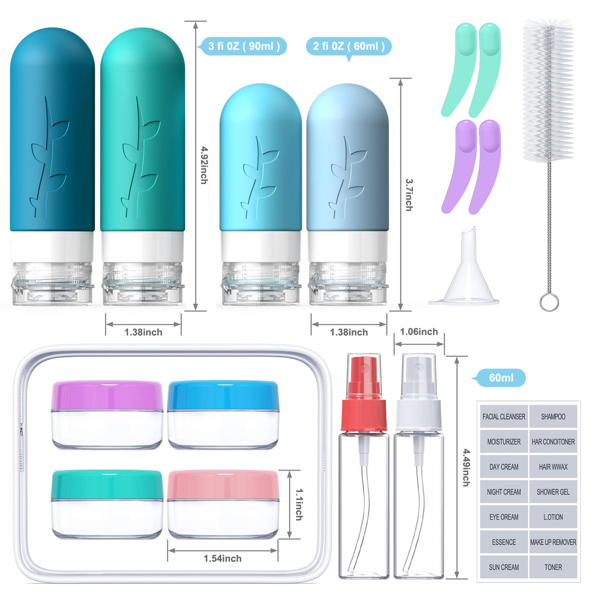 Two silicone bottles 90 ml in blue and green
