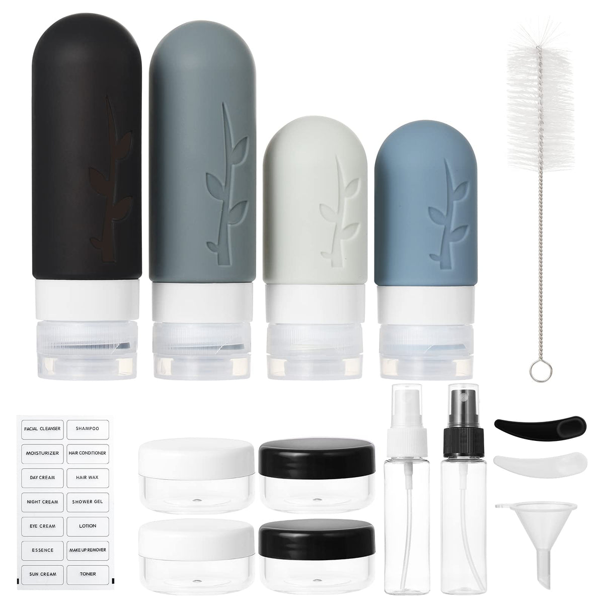 Two silicone travel bottles, 3 oz and 2 oz, in blue