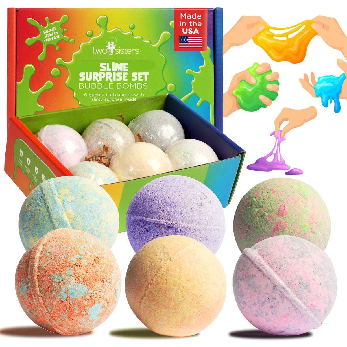 Two Sisters Bubble Bombs 6 pack with colourful packaging