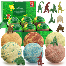 Two Sisters Dinosaur Bath Bombs 6 pack with colourful packaging