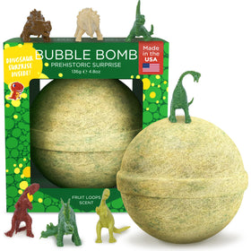 Two Sisters Dinosaur Bath Bombs in colourful packaging