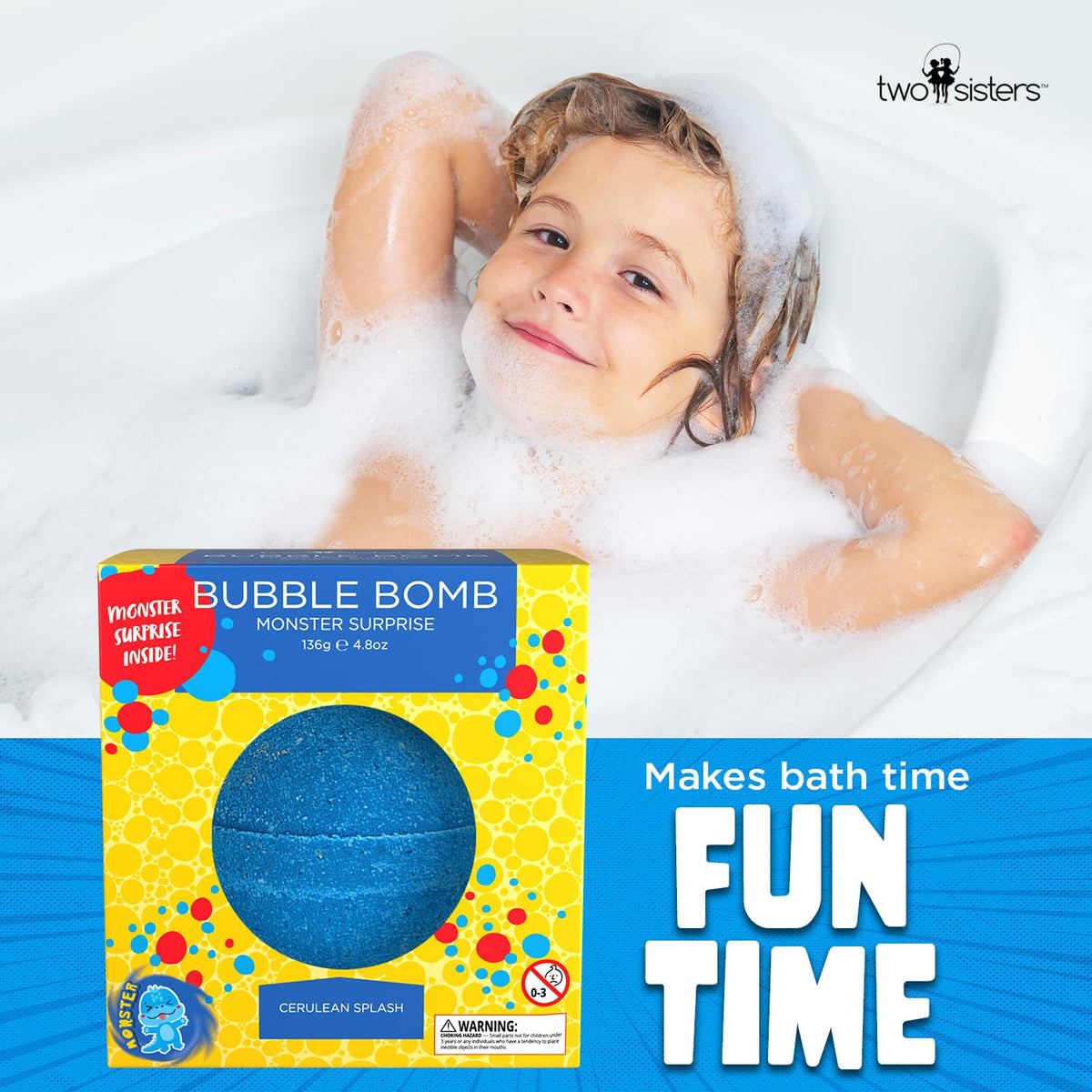 Two Sisters Poke Monster Bath Bomb revealing hidden toy