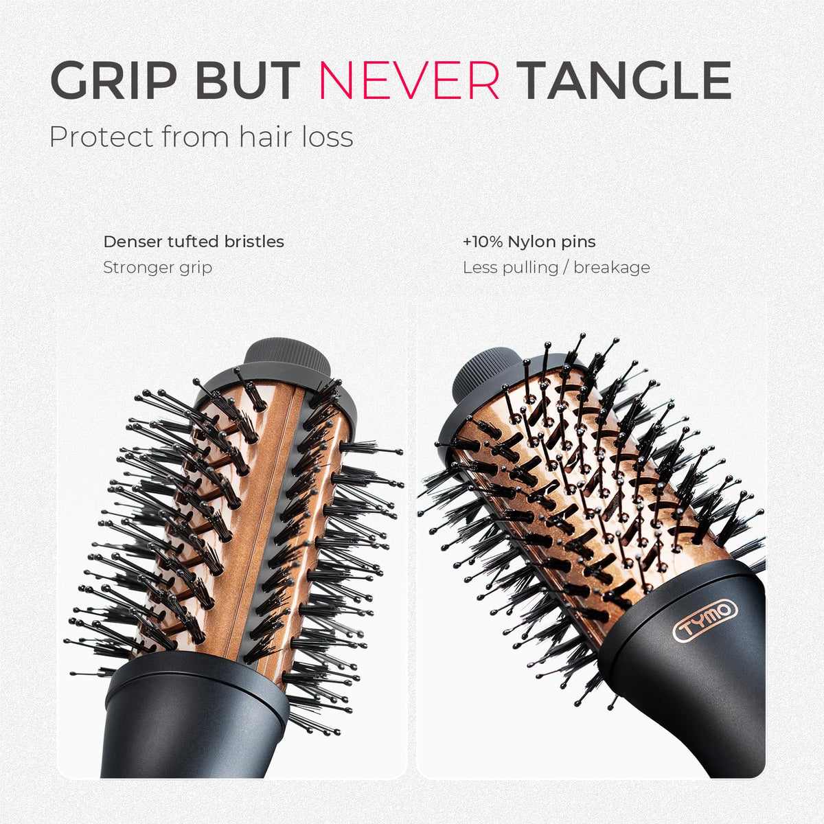 TYMO 2.0 Hair Blow Dryer Brush in use on styled hair